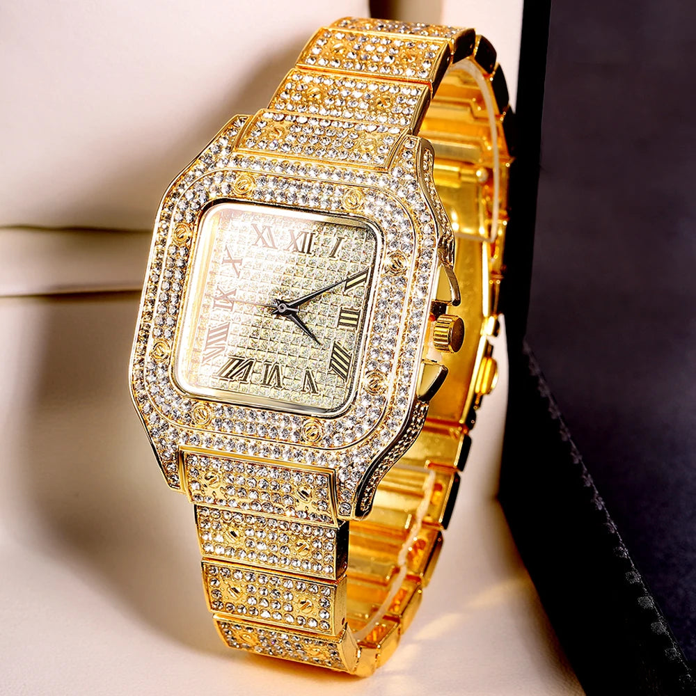 Gold Color Cuban Chain Watch