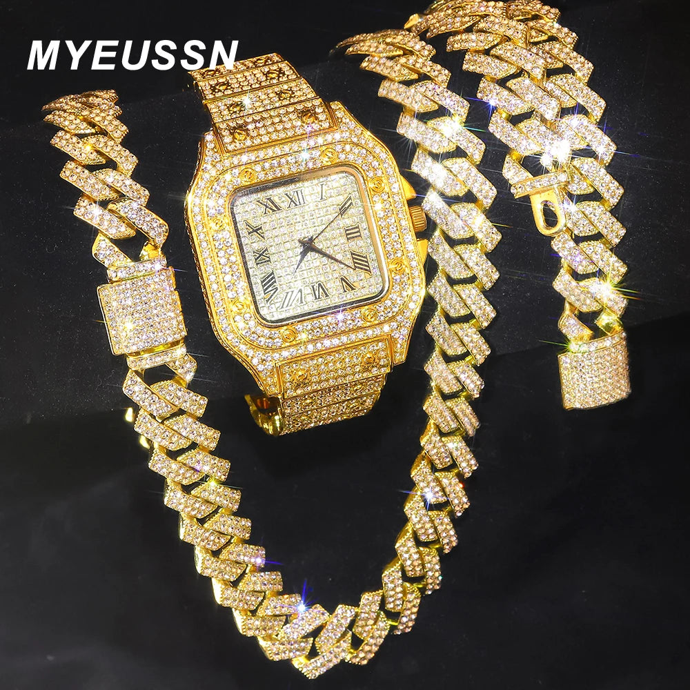 Gold Color Cuban Chain Watch