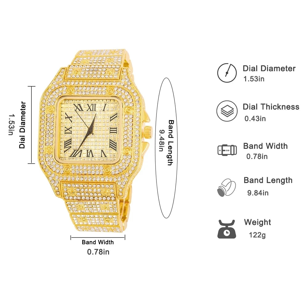 Gold Color Cuban Chain Watch