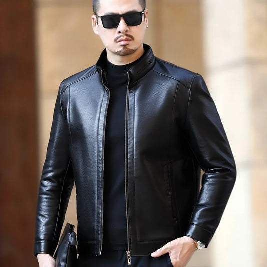 Mens Stand-up Collar  Leather jacket