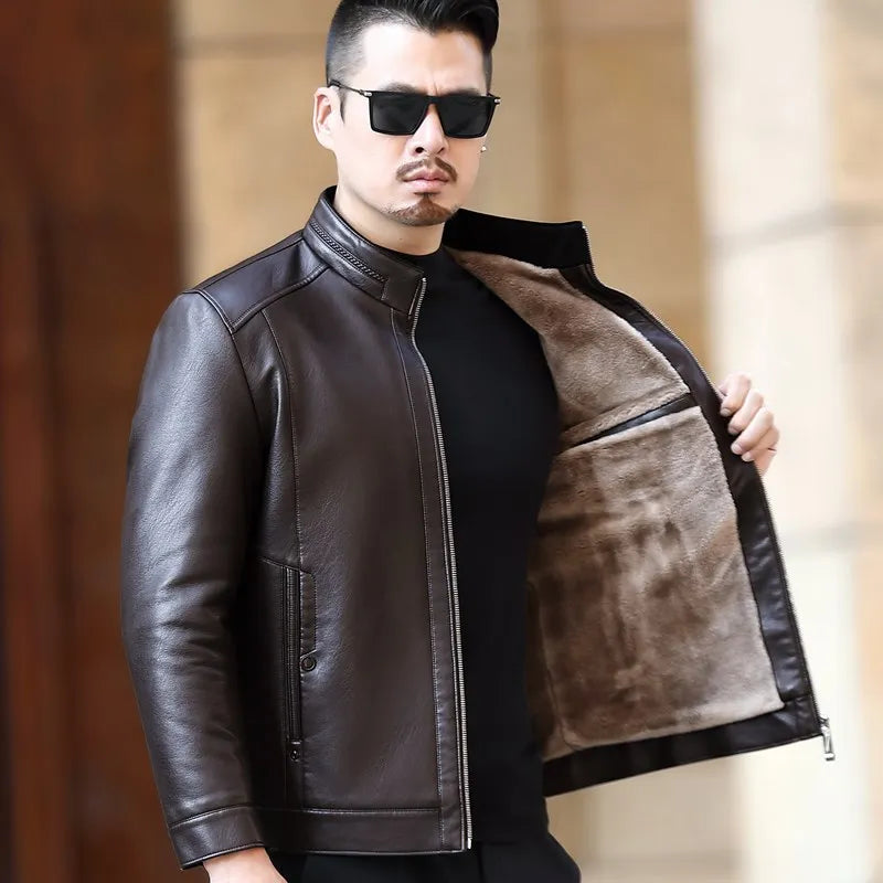 Mens Stand-up Collar  Leather jacket