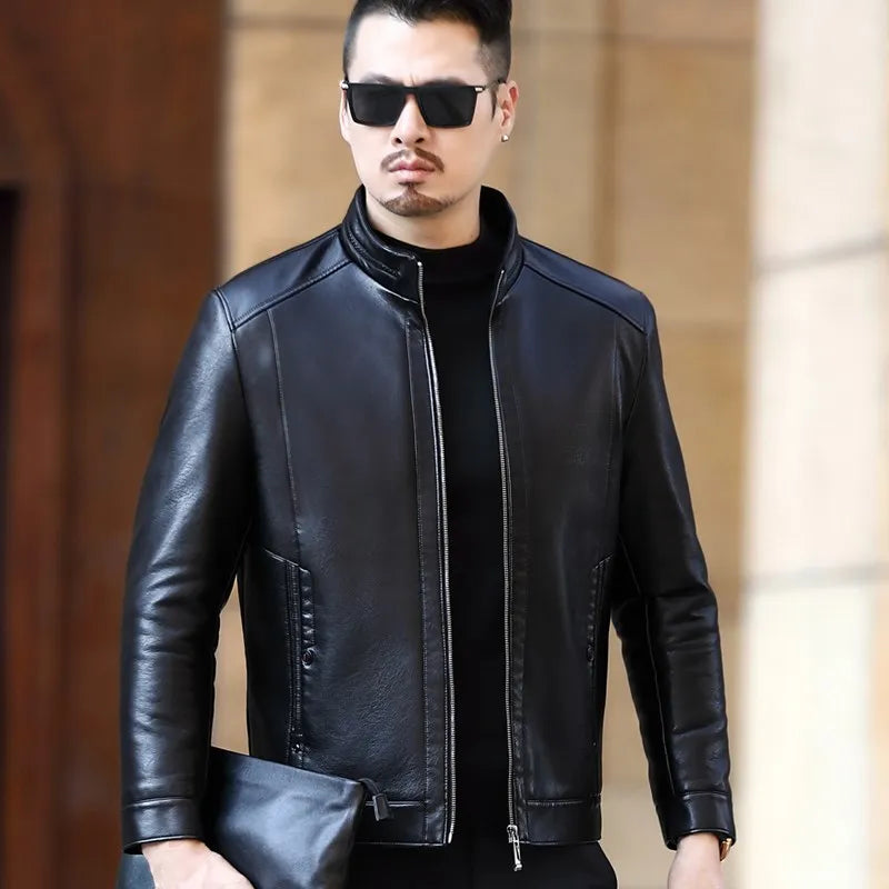 Mens Stand-up Collar  Leather jacket