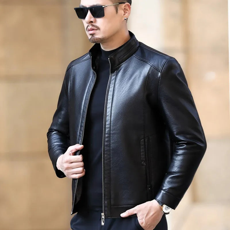 Mens Stand-up Collar  Leather jacket