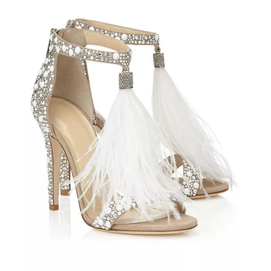 Rhinestone Feather Dress Shoes Tassel