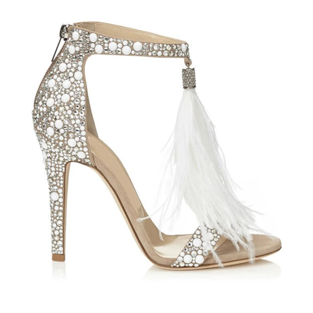 Rhinestone Feather Dress Shoes Tassel