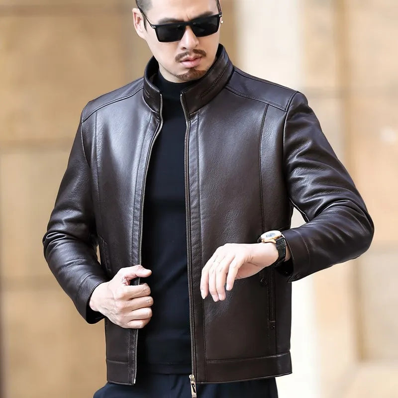 Mens Stand-up Collar  Leather jacket