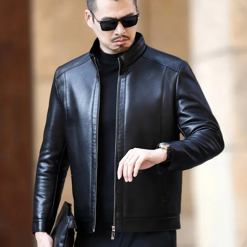 Mens Stand-up Collar  Leather jacket