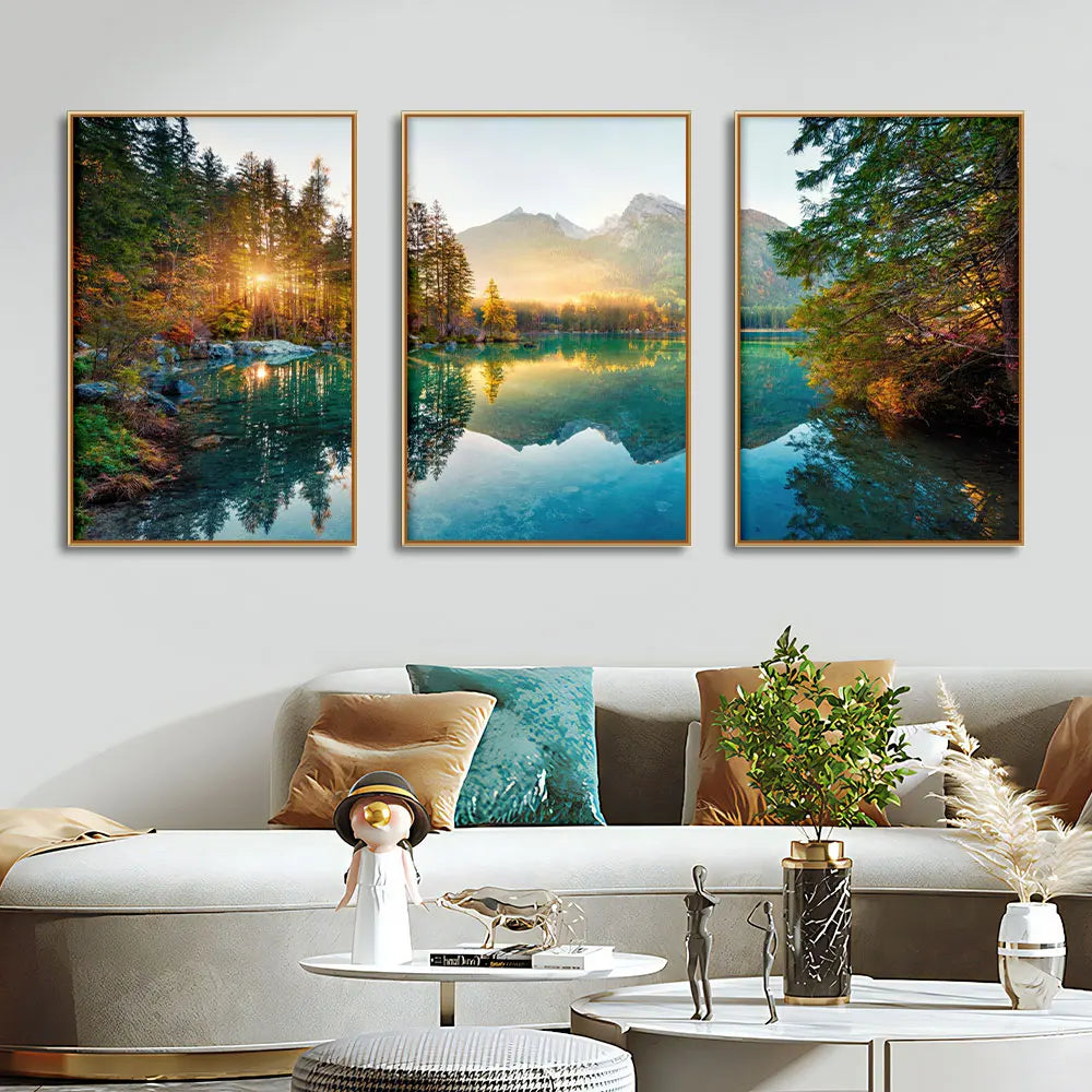 3PCS Nature Sunshine Forest Lake Poster