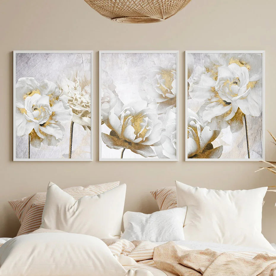 \Gold White Blooming Floral Wall Art