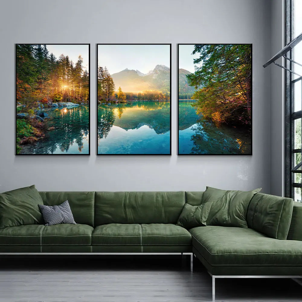 3PCS Nature Sunshine Forest Lake Poster