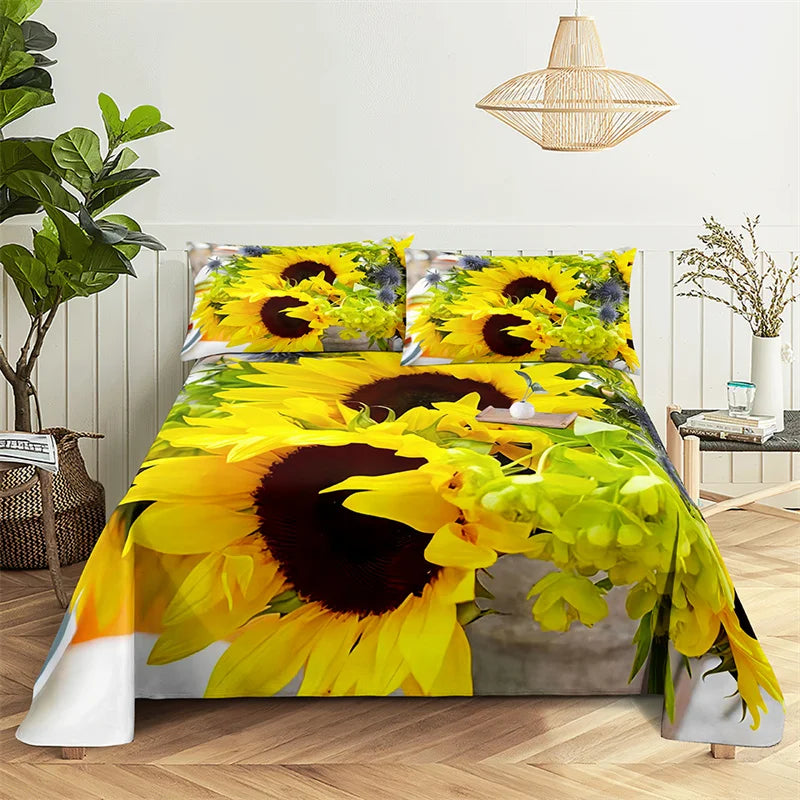 Sunflower Queen Sheet Set Gorgeous Girl, Lovers Room Bedding Set Bed Sheets and Pillowcases Bedding Flat Sheet Bed Sheet Set