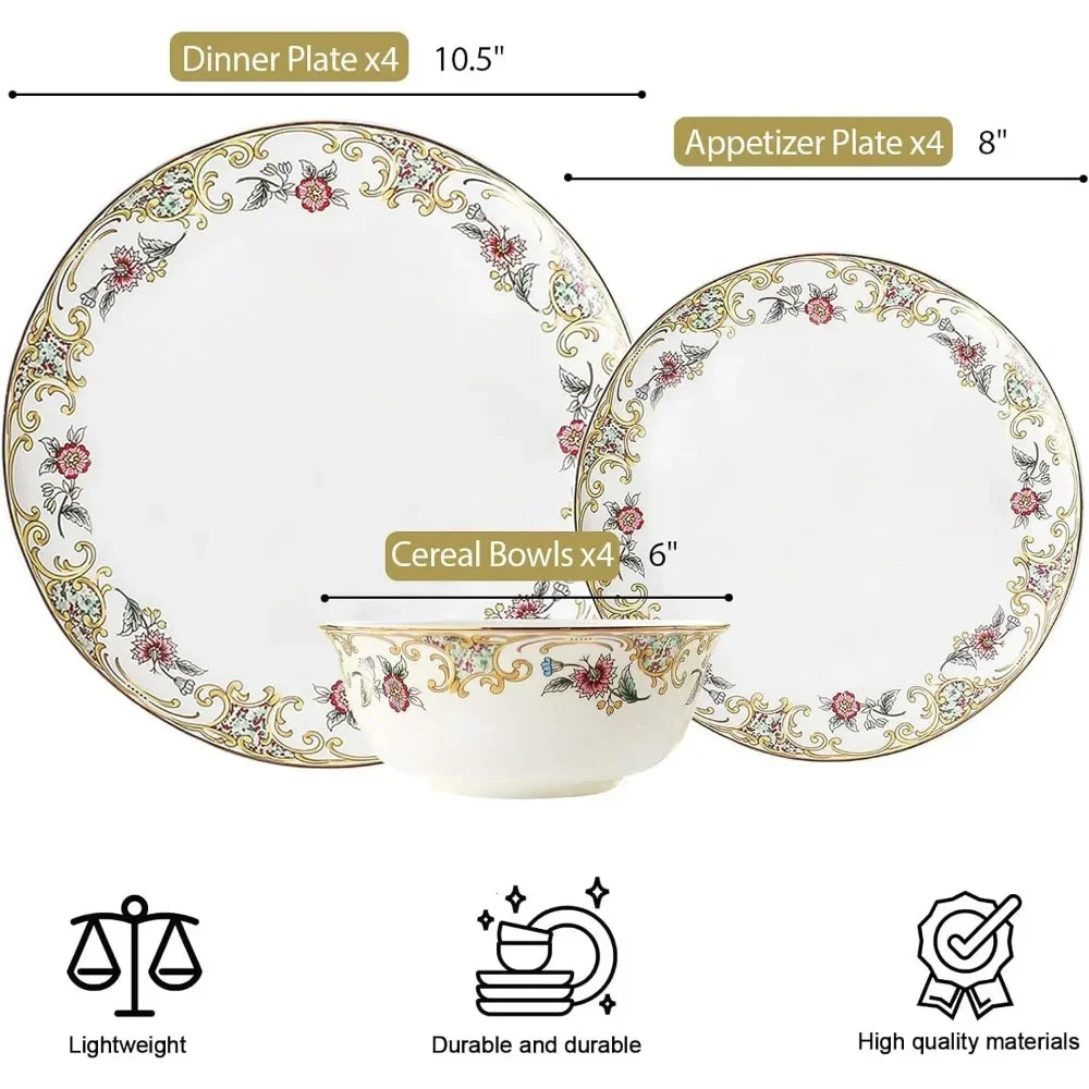 12 Piece  Bone China Dinnerware Set