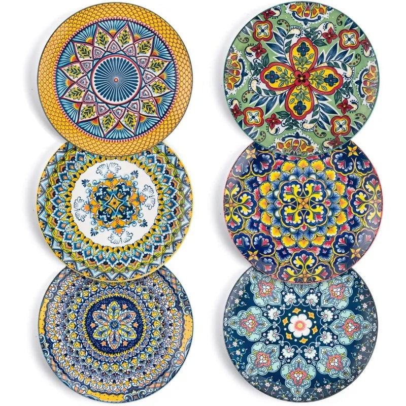 Ceramic Dinner Plates , Pasta, Salad Plate, Porcelain Colorful Serving Dishes , Dishware, Microwave & Oven safe - Bohemian Style