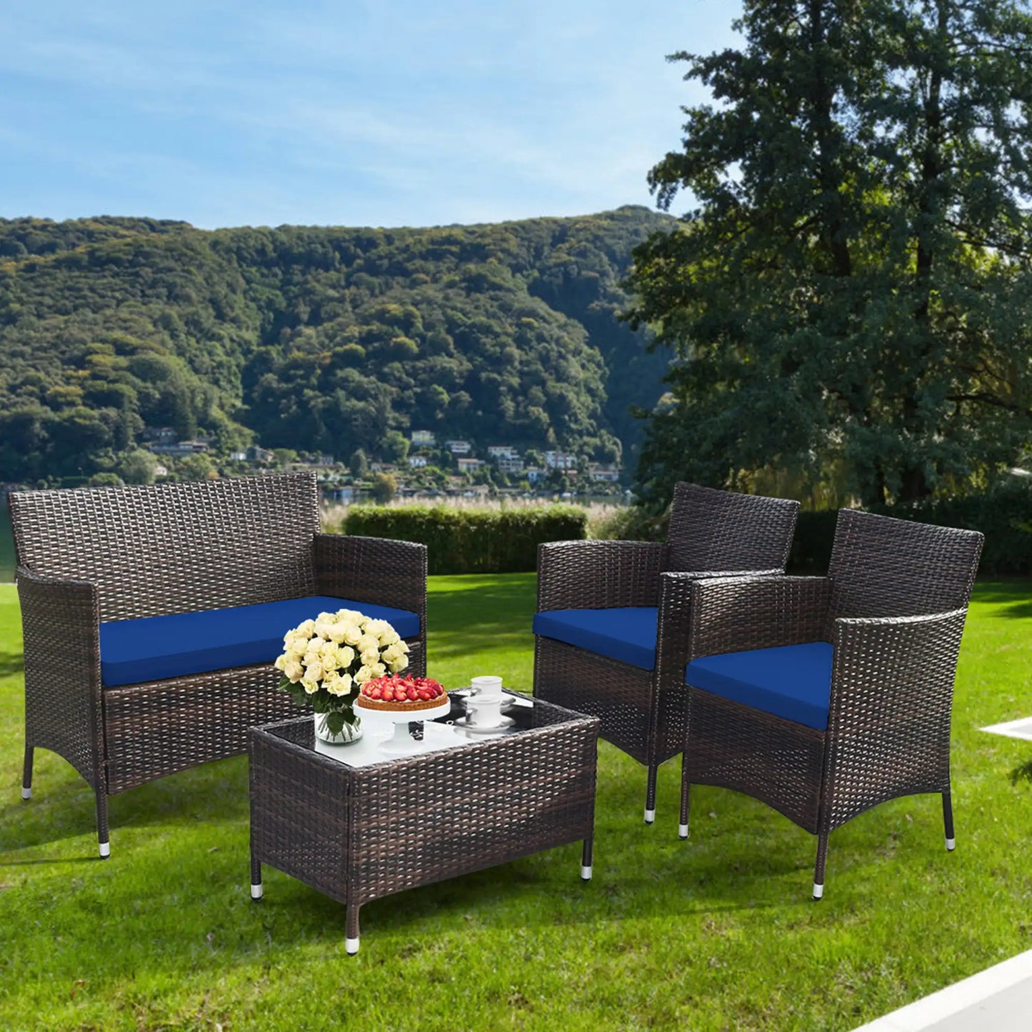 Patio Rattan Conversation Furniture Set