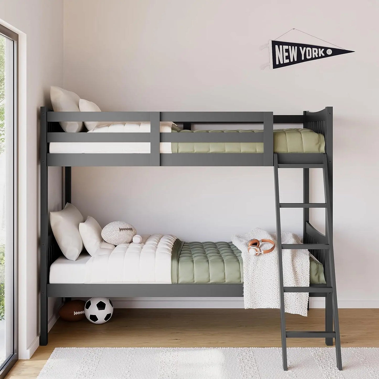 Caribou Twin-over-Twin Bunk Bed (Gray) GREENGUARD Gold Certified Converts To 2 Individual Twin Beds Designed To Fit Any Standard