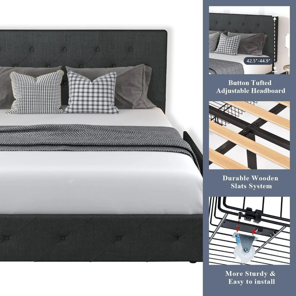 Upholstered Queen Size Platform Bed Frame