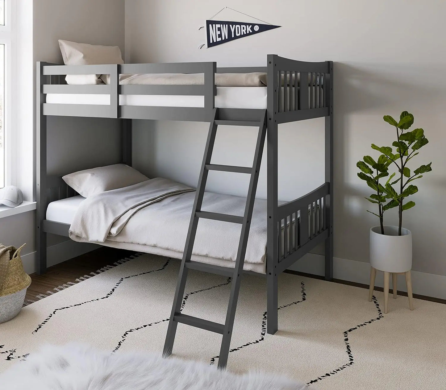 Caribou Twin-over-Twin Bunk Bed (Gray) GREENGUARD Gold Certified Converts To 2 Individual Twin Beds Designed To Fit Any Standard