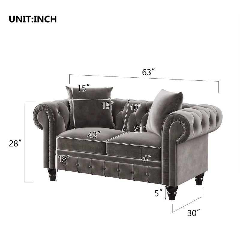 2 Pieces Chesterfield Sofa Set Button Tufted Velvet Upholstered Back Loveseat & 3 Seat Sofa Roll Arm Classic,Living Room Sofa