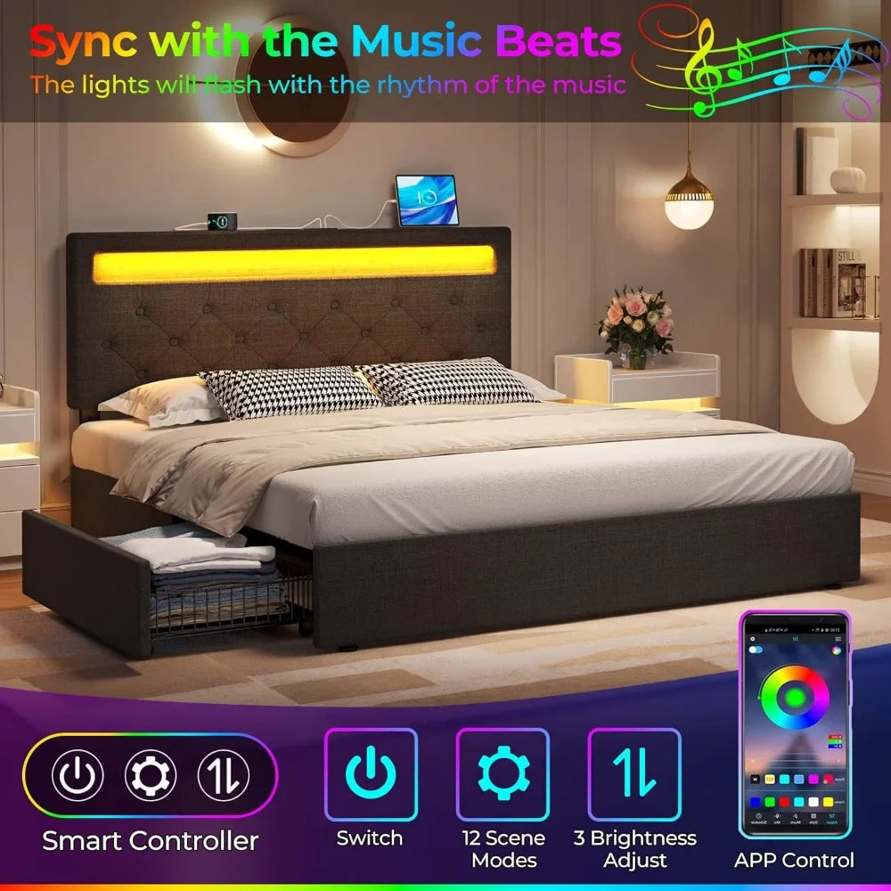 Twin Size Bed Frame with LED Lights