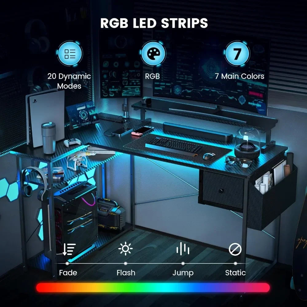 Gaming Desk, 47/55 Inch L Shaped Gaming Desk