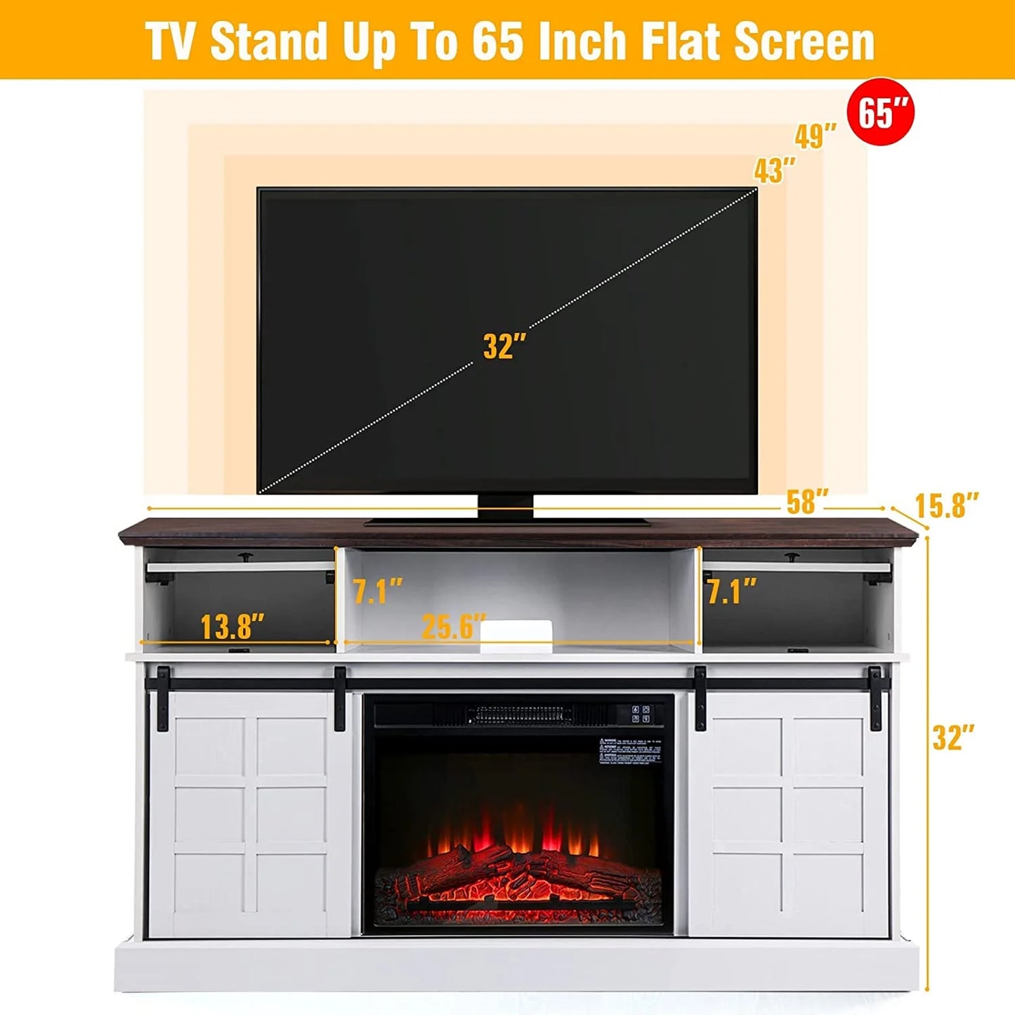 White Fireplace TV Stand for 65 Inch TV