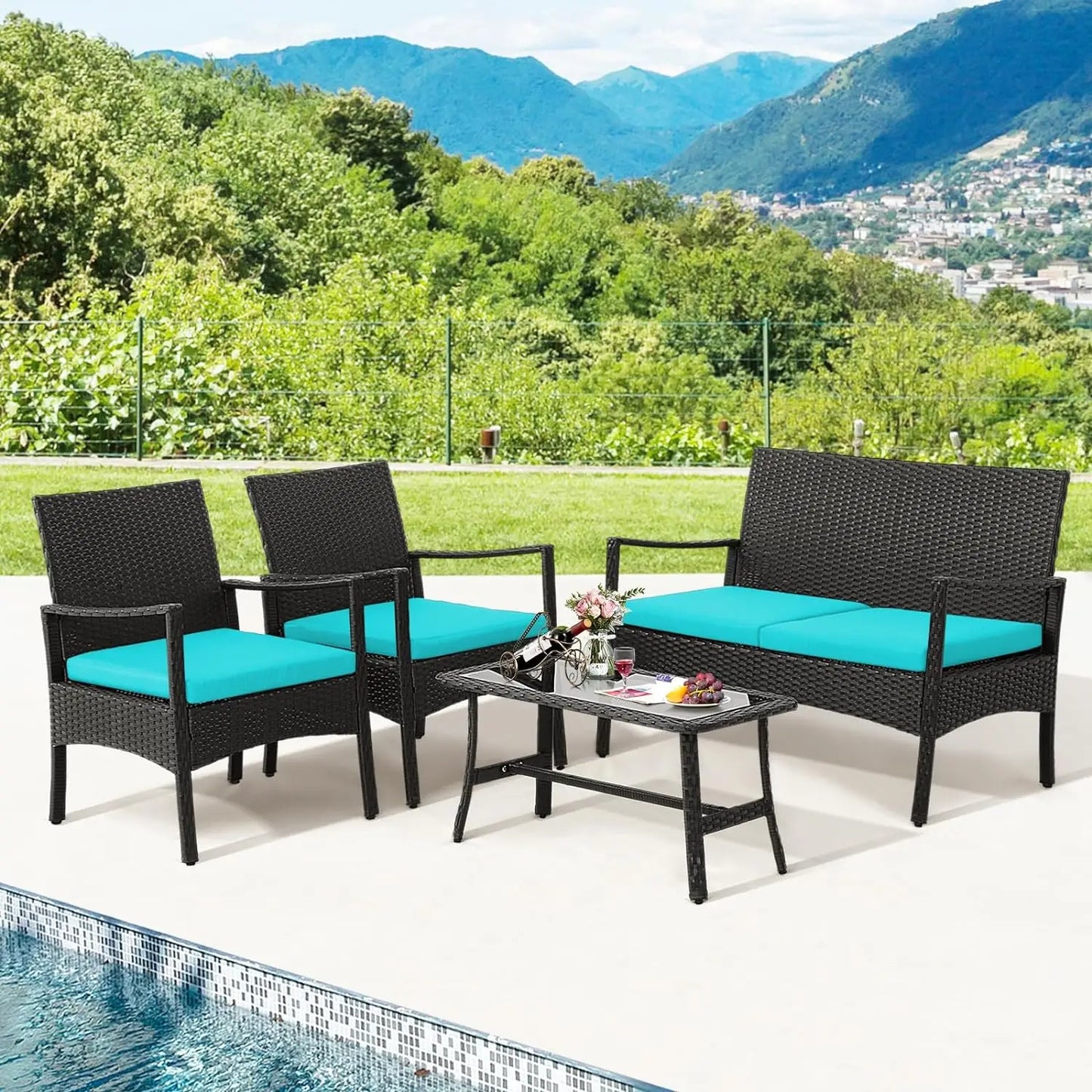 4Pieces Rattan Conversation Set