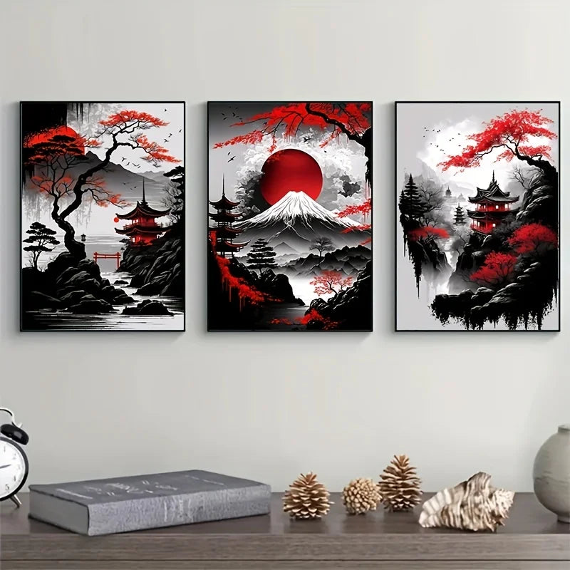 3pcs Frameless Japanese Landscape Canvas