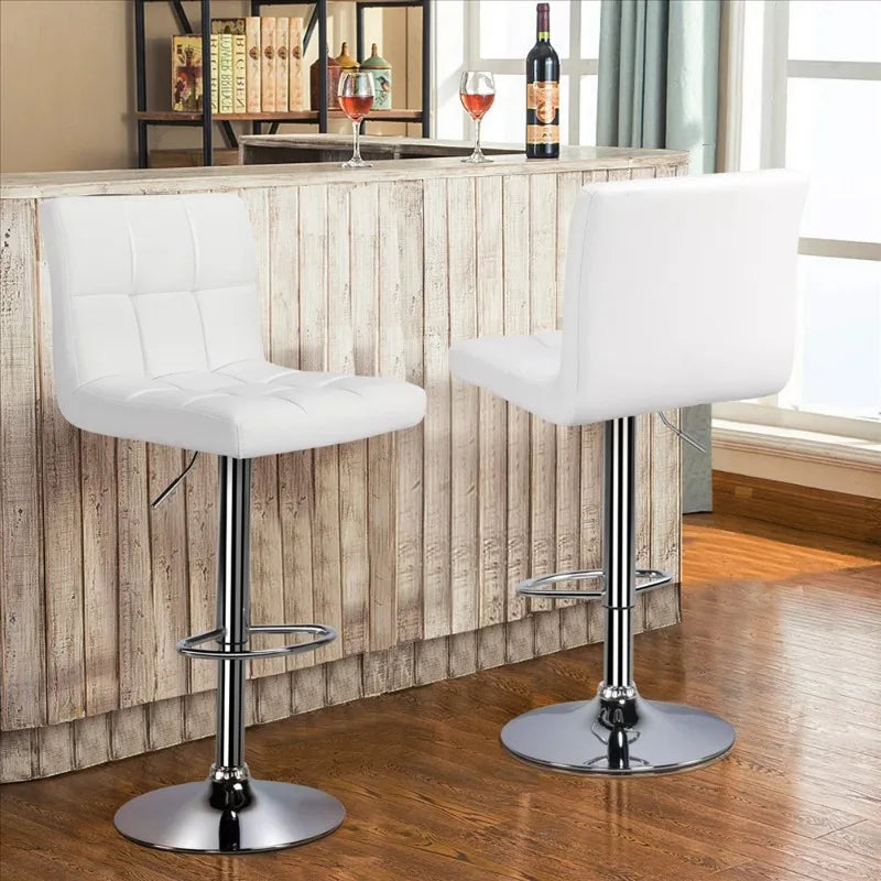 Smile Mart Adjustable Modern Faux Leather Counter-Height Mid-Back Barstool, Set of 2,White bar stools set of 2