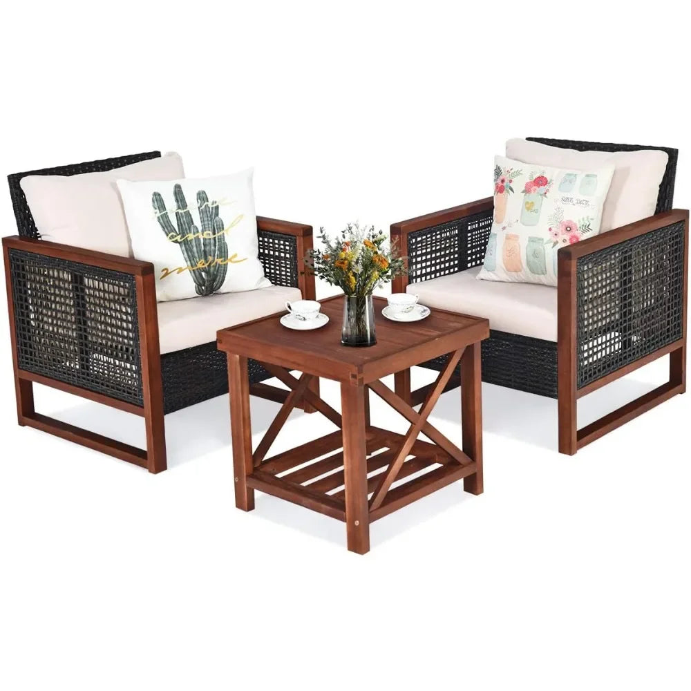 3 Pieces Patio Wicker Furniture Set