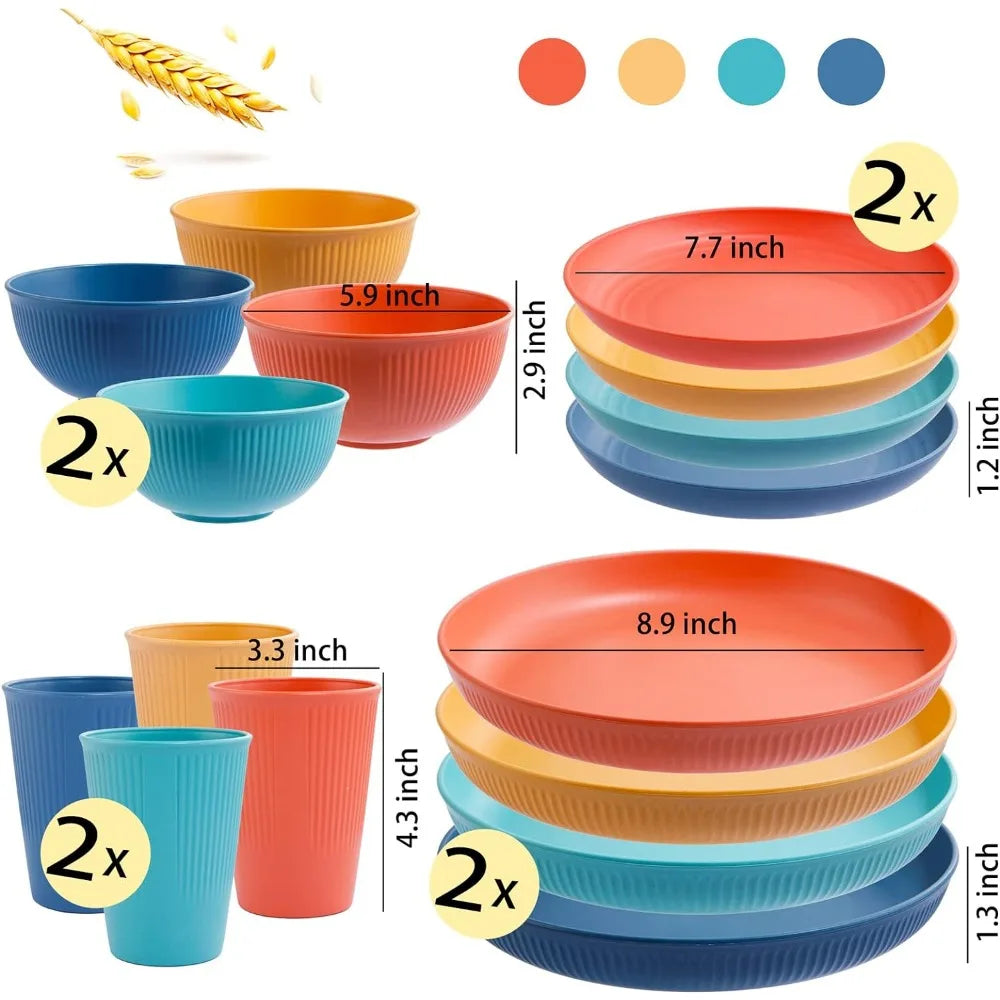 32pcs Wheat Straw Dinnerware Set for 8