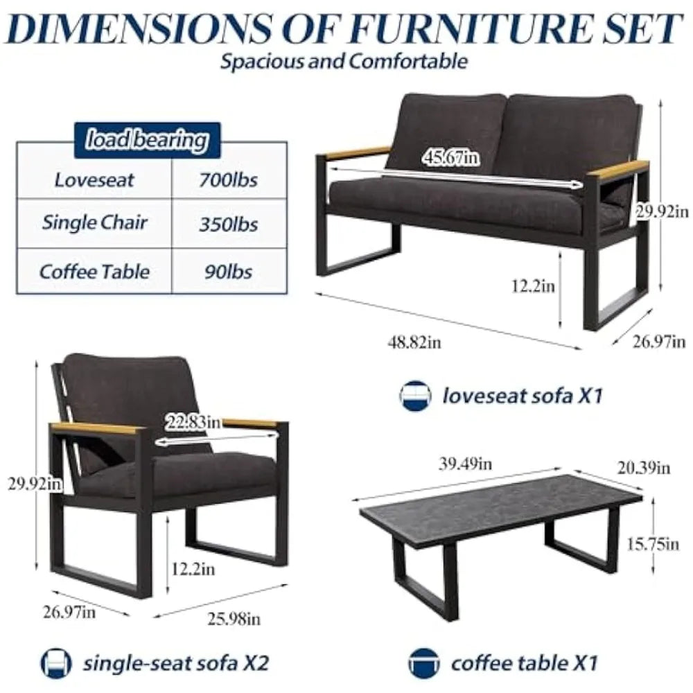 Outdoor 4 Pieces Aluminum Frame Furniture Set