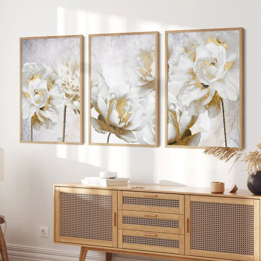 \Gold White Blooming Floral Wall Art