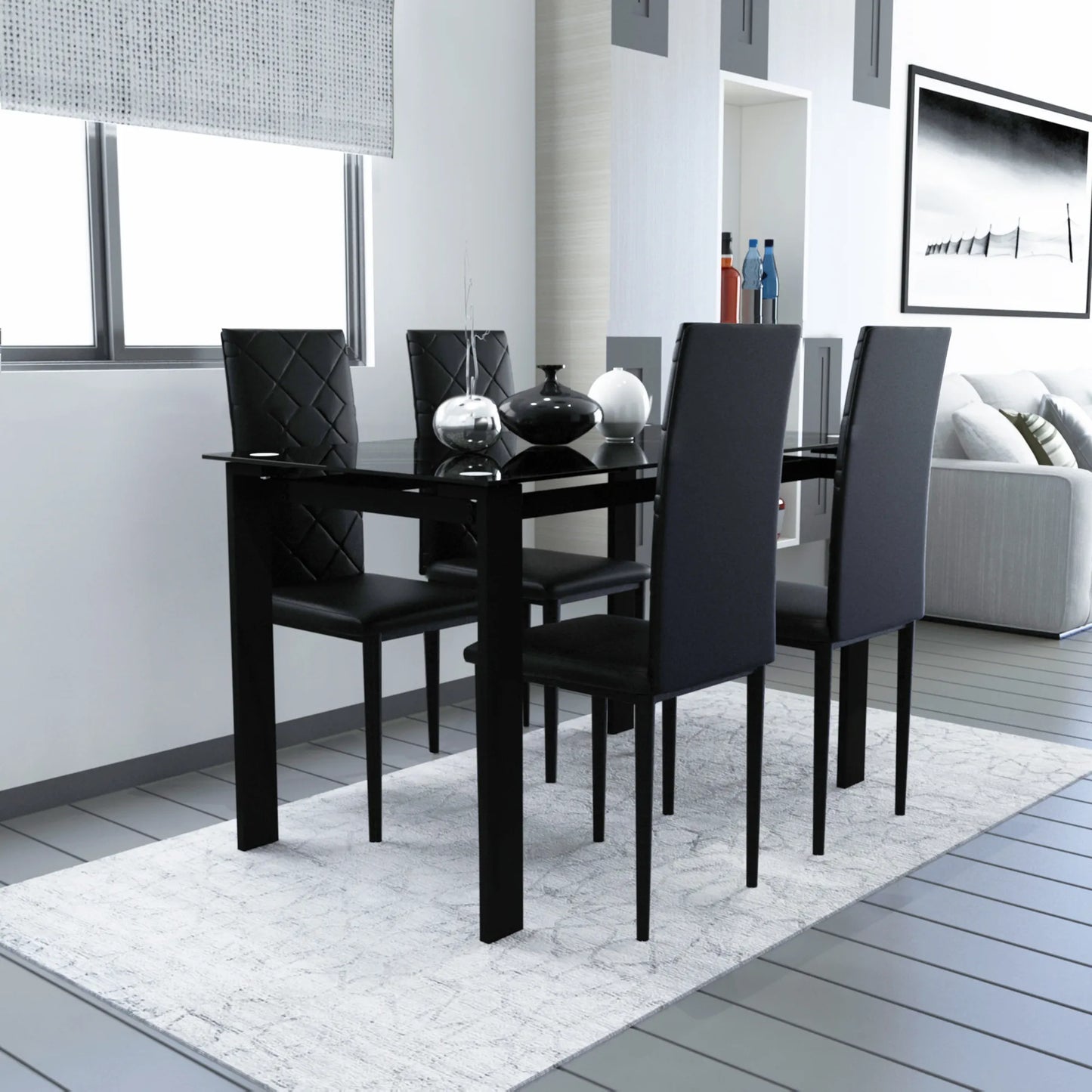 Glass Black Dining Table Chair