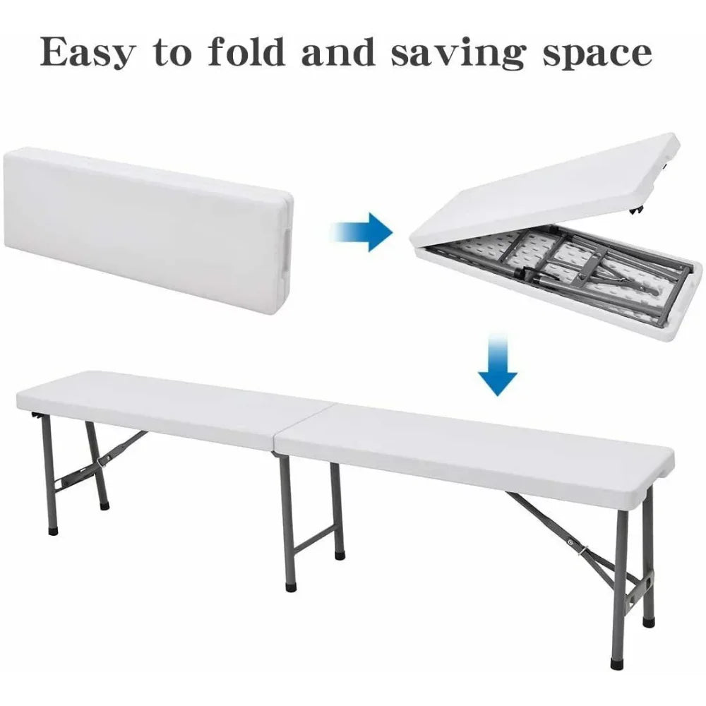 6 Ft Plastic Folding Bench Portable Indoor Outdoor Picnic Camping  Bench,  White, Patio Furniture , Garden Furniture