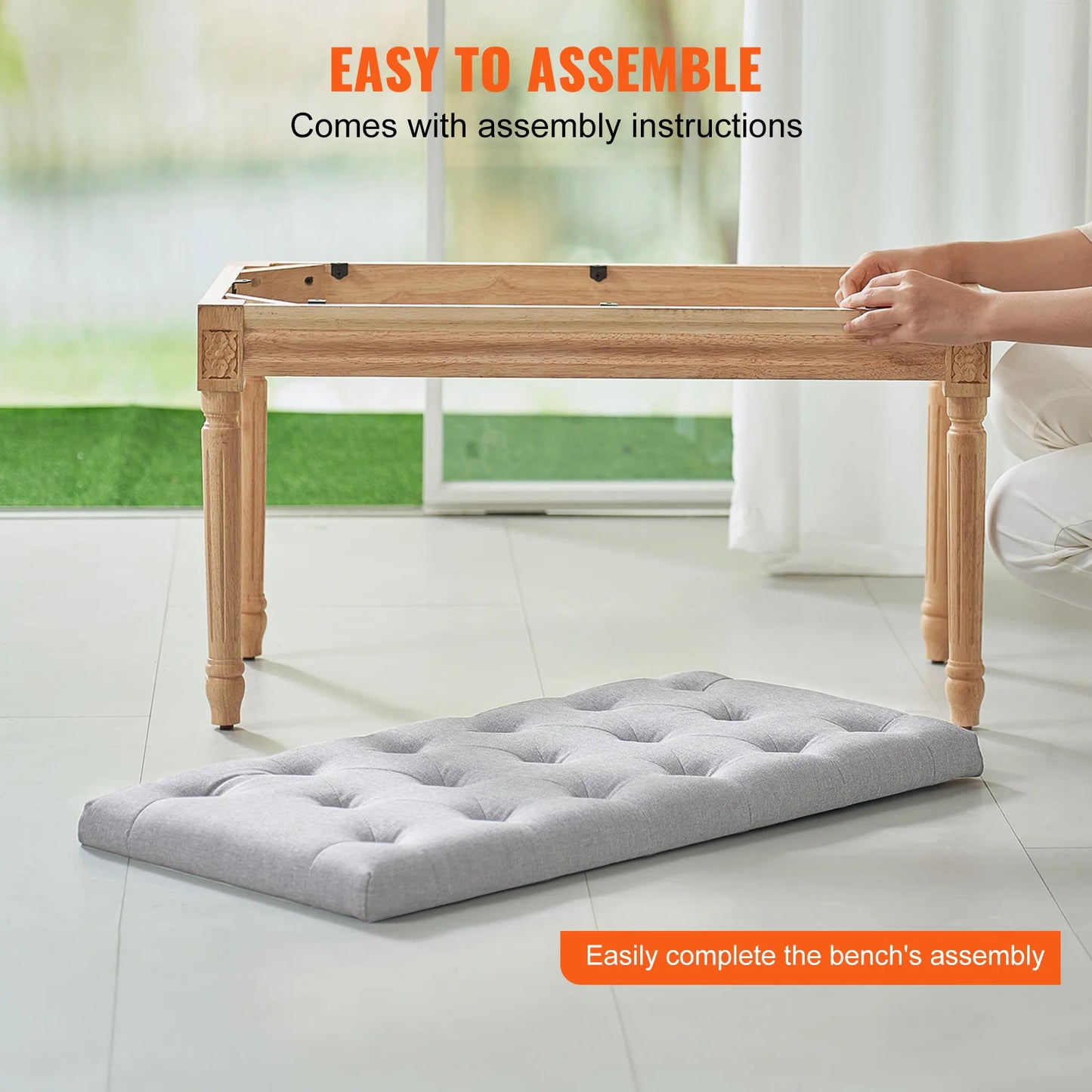 VEVOR Upholstered Bench Ottoman Bench End of Bed Bench with Foam Padded Cushion and Rubber wood Legs for Bedroom Living Room