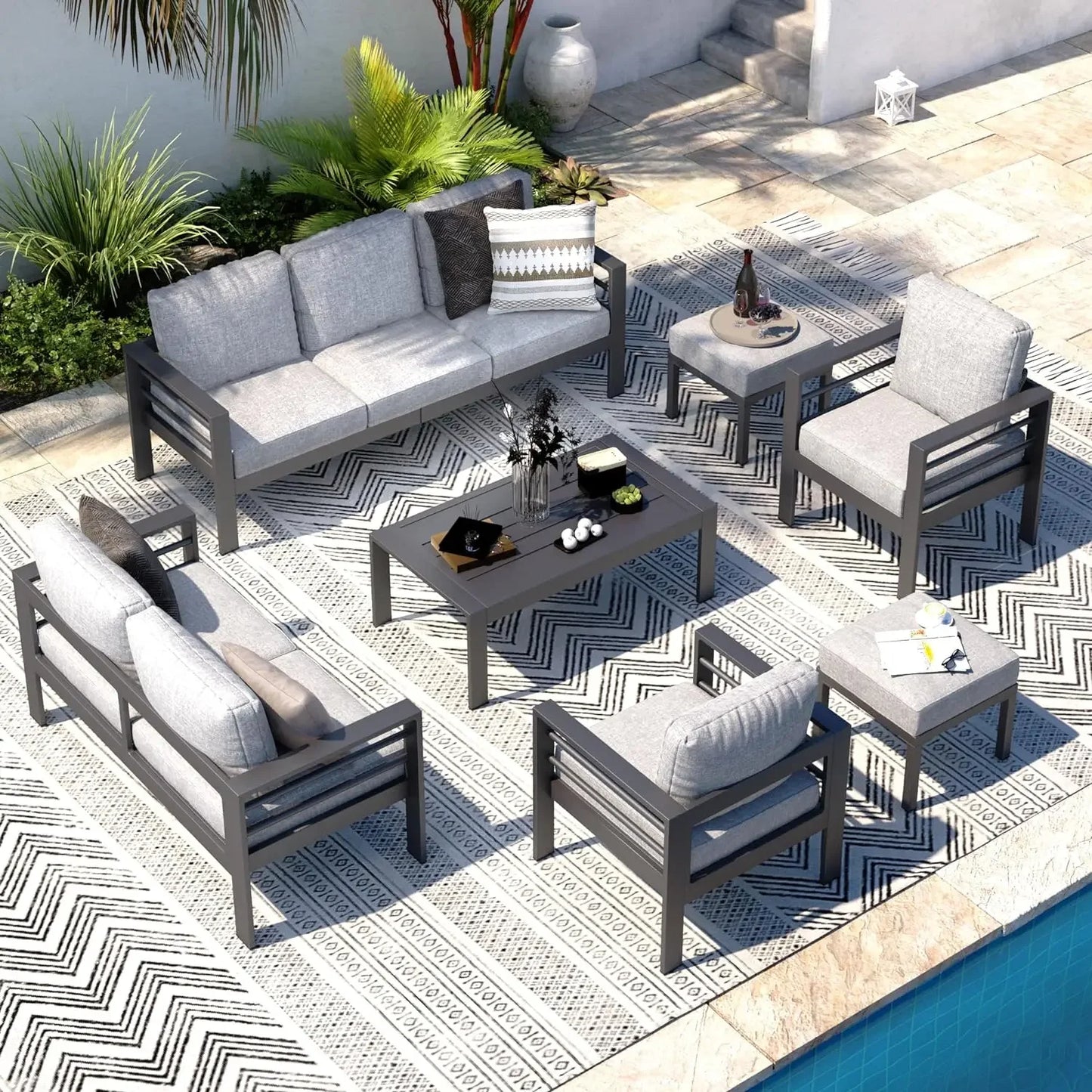 Modern Patio Furniture with Coffee Table, 7pcs