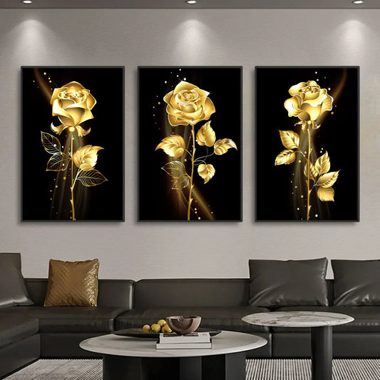 3pcs Gold Rose Flower