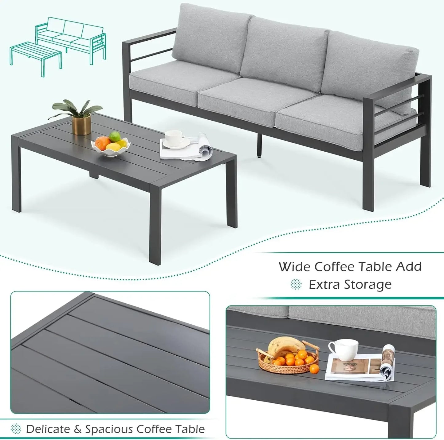 Modern Patio Furniture with Coffee Table, 7pcs