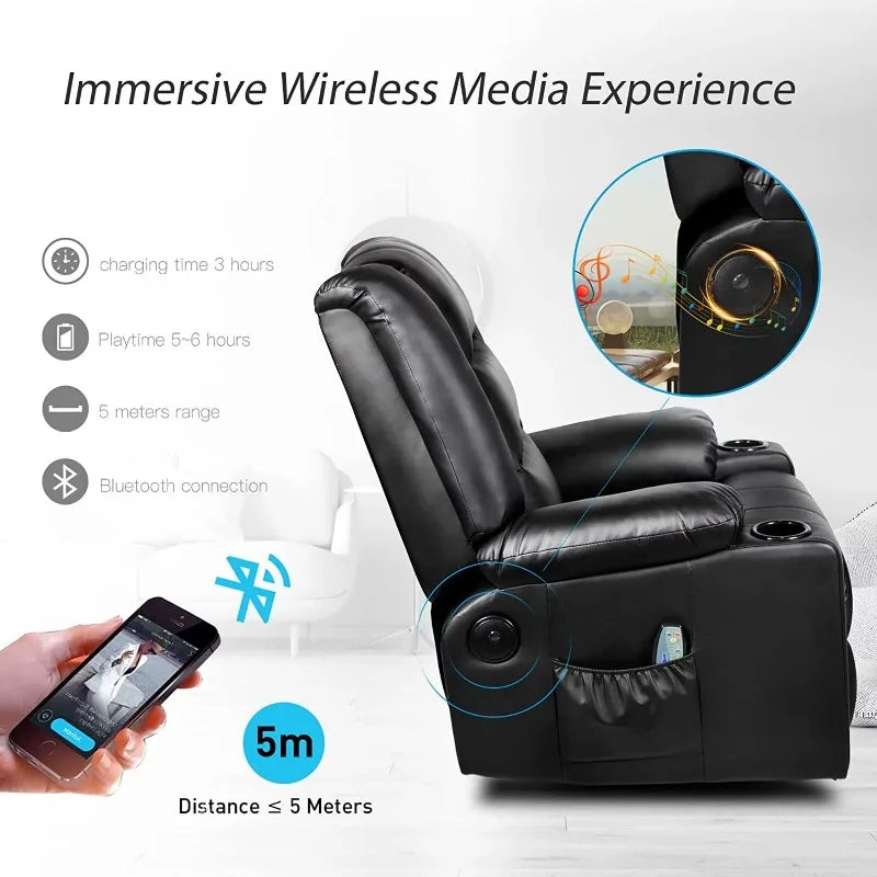 Massage Rocking Swiveling Recliner Chair with Speakers