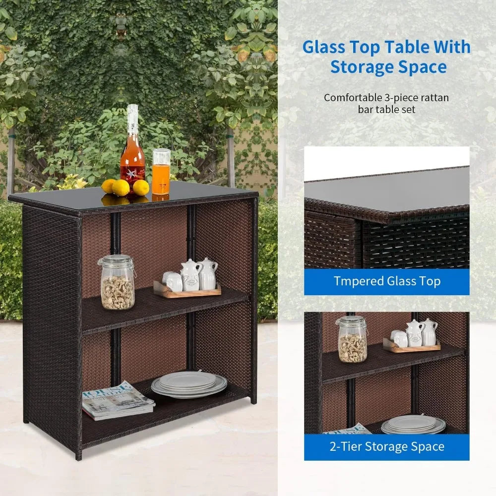 3PCS Patio Bar Set