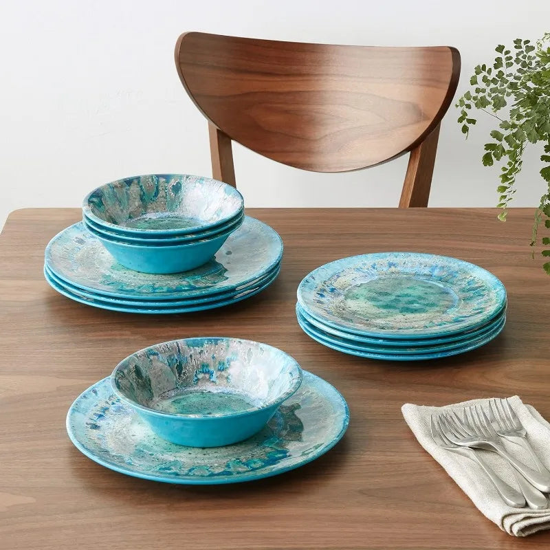 Teal Melamine 12 Pc Dinnerware Set