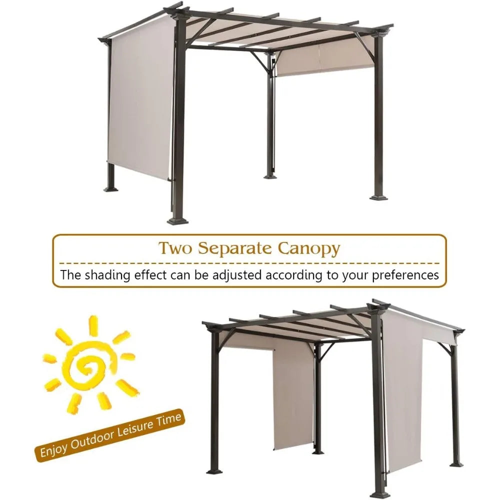 10 X 10FT Outdoor Pergola,Outdoor Steel Pergola Gazebo with Retractable Canopy Shades,Rustproof Metal Pergola for Patio,Backyard