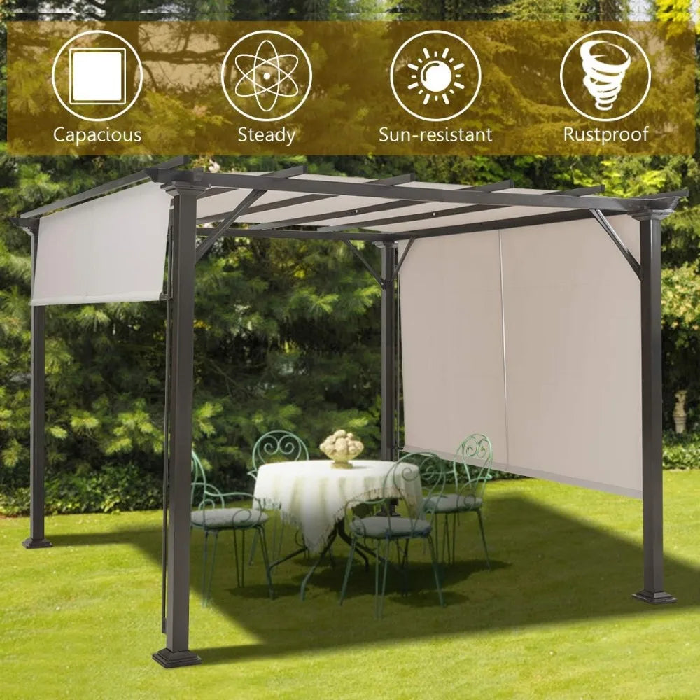 10 X 10FT Outdoor Pergola,Outdoor Steel Pergola Gazebo with Retractable Canopy Shades,Rustproof Metal Pergola for Patio,Backyard