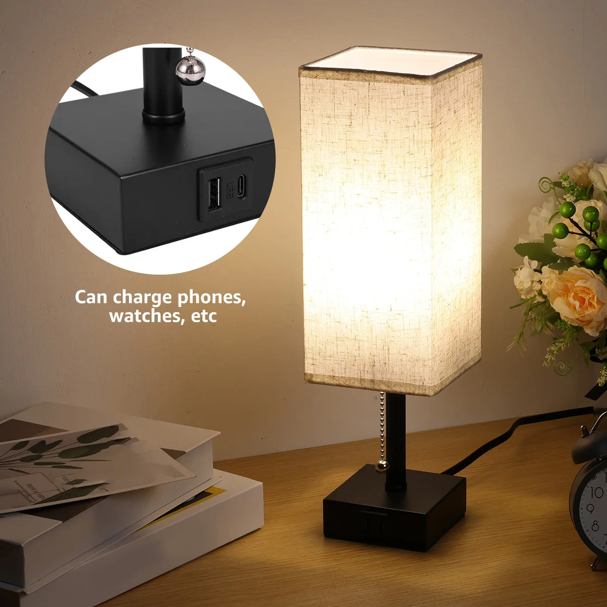 Bedside Lamp Night Lights USB Retro