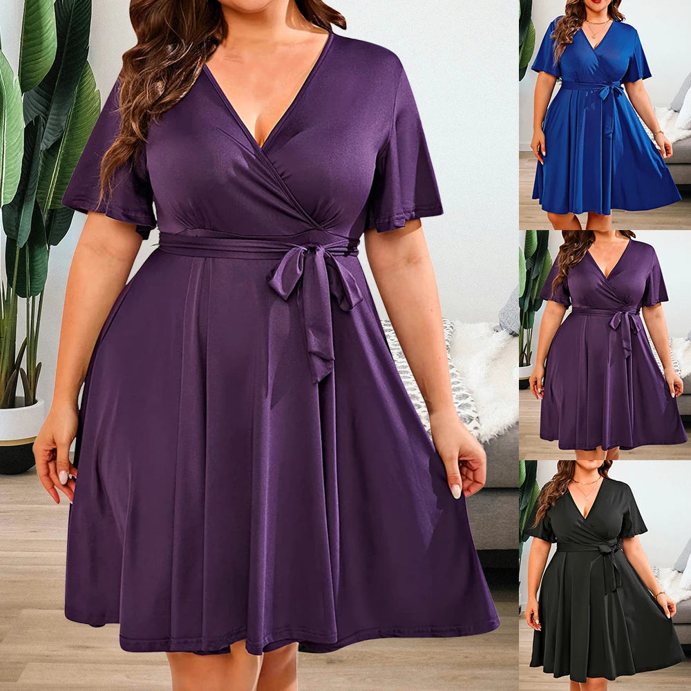 Short Sleeve V-Neck A-Line Dress Plus Size