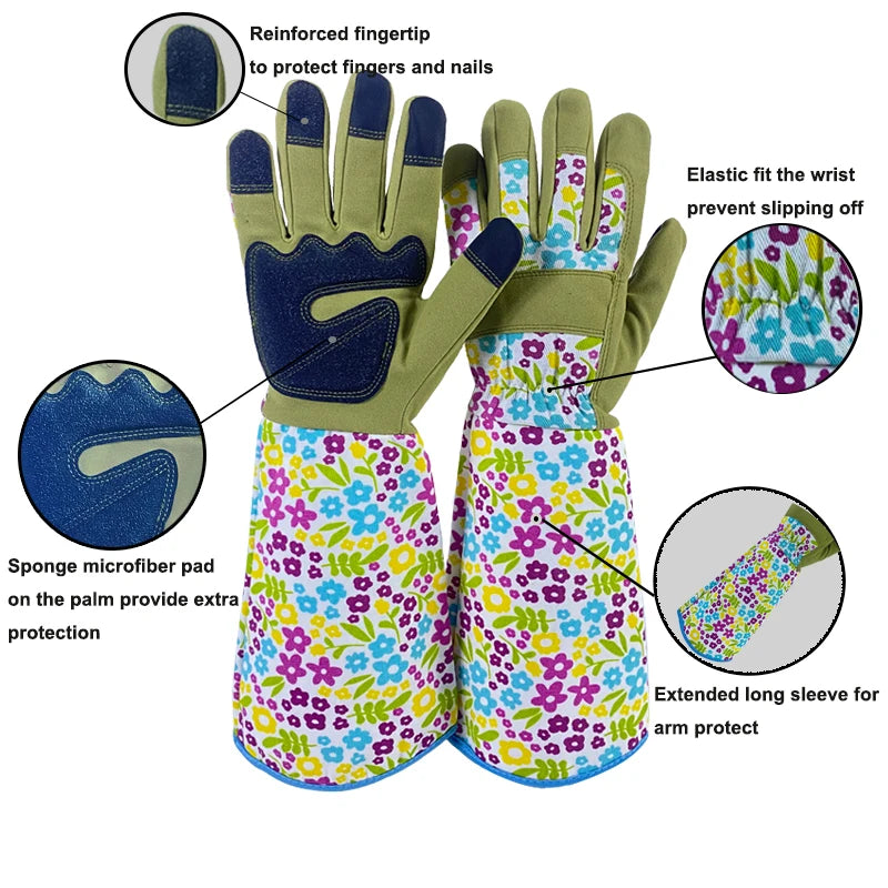 Floral Long Gardening Gloves for Women Thorn Proof Gloves Rose Pruning Garden Gloves with Touch Screen,Breathable Work Gloves