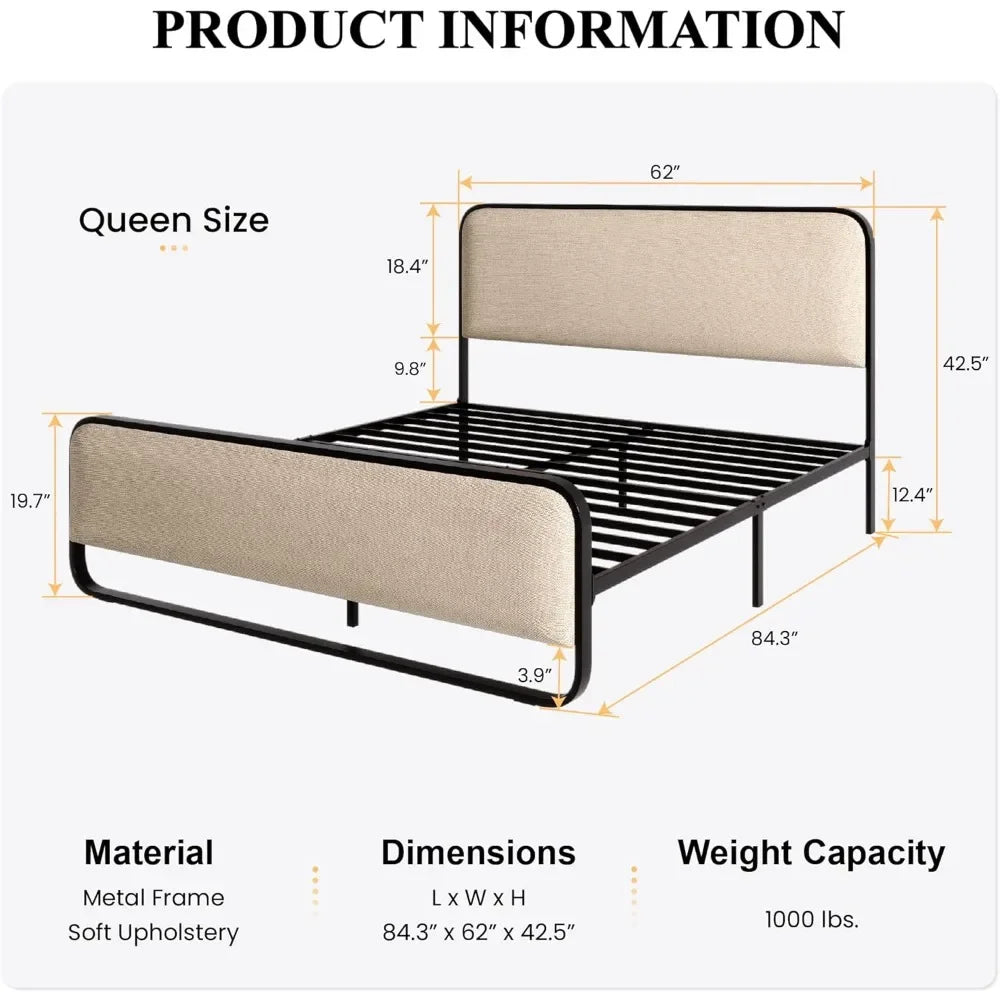 Queen platform metal bed frame