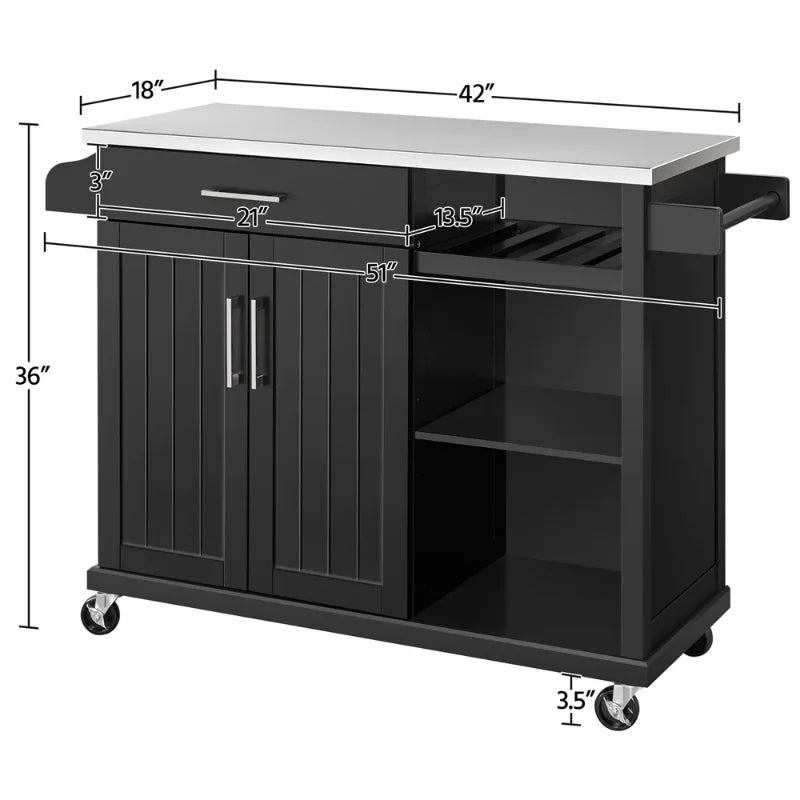 Kitchen Cart Cabinet with Steel Top