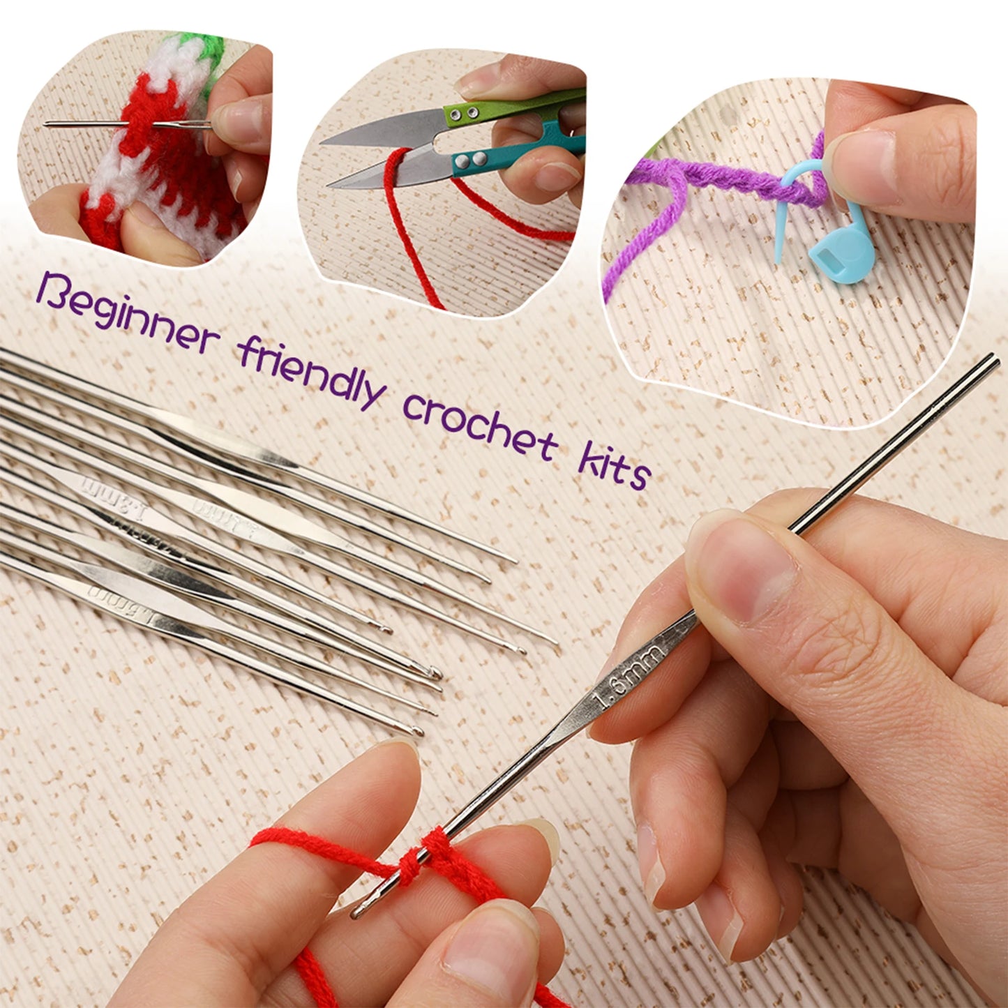 Knitting Kit With Crochet Needles And Cotton Thread