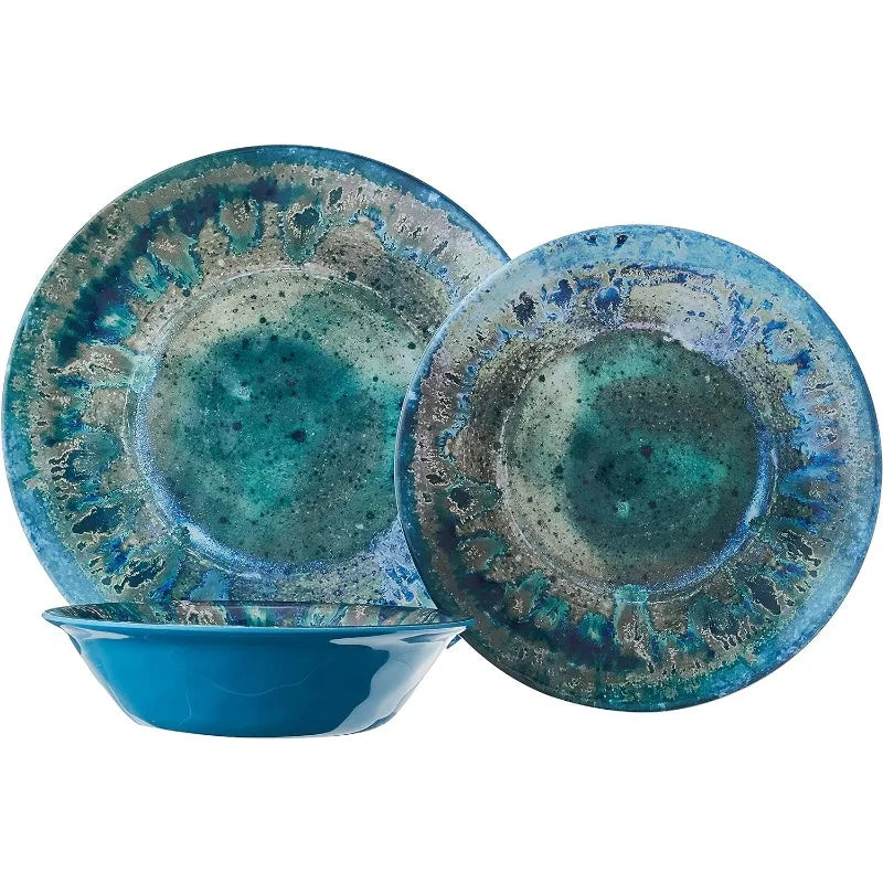 Teal Melamine 12 Pc Dinnerware Set